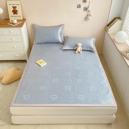 91家纺网 家纺一手货源 找家纺 川悦生活 2022新款色织提花900D冰藤席三件套 小熊头蓝