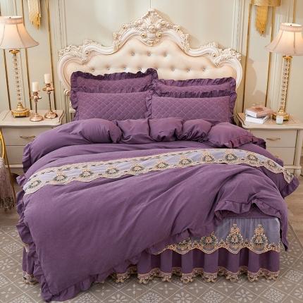 屹成家纺 2024新款天竺棉夹棉床裙四件套 玳瑁紫