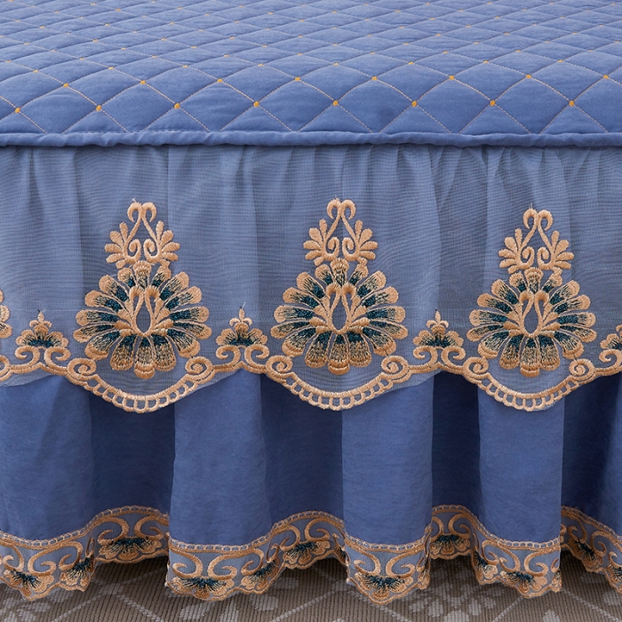 91家纺网 家纺一手货源 找家纺 屹成家纺 2024新款天竺棉夹棉床裙四件套 格调蓝