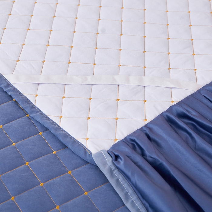 91家纺网 家纺一手货源 找家纺 屹成家纺 2024新款天竺棉夹棉床裙四件套 格调蓝