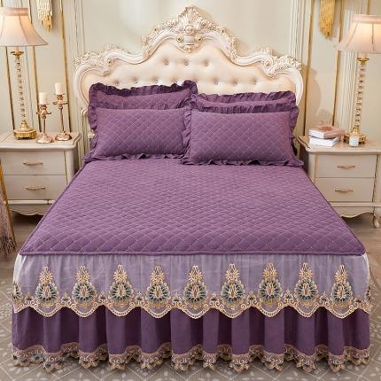 91家纺网 家纺一手货源 找家纺 屹成家纺 2024新款天竺棉夹棉床裙 玳瑁紫