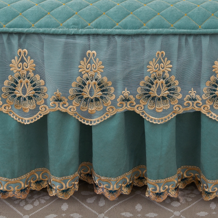 91家纺网 家纺一手货源 找家纺 屹成家纺 2024新款天竺棉夹棉床裙 孔雀绿