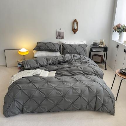 91家纺网 家纺一手货源 找家纺 千希家纺 2022网红韩版公主风三件套工艺扭花水洗棉磨毛四件套 玛奇朵-高级灰