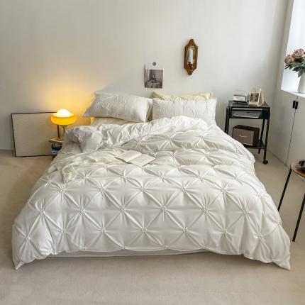 91家纺网 家纺一手货源 找家纺 千希家纺 2022网红韩版公主风三件套工艺扭花水洗棉磨毛四件套 玛奇朵-贵族白