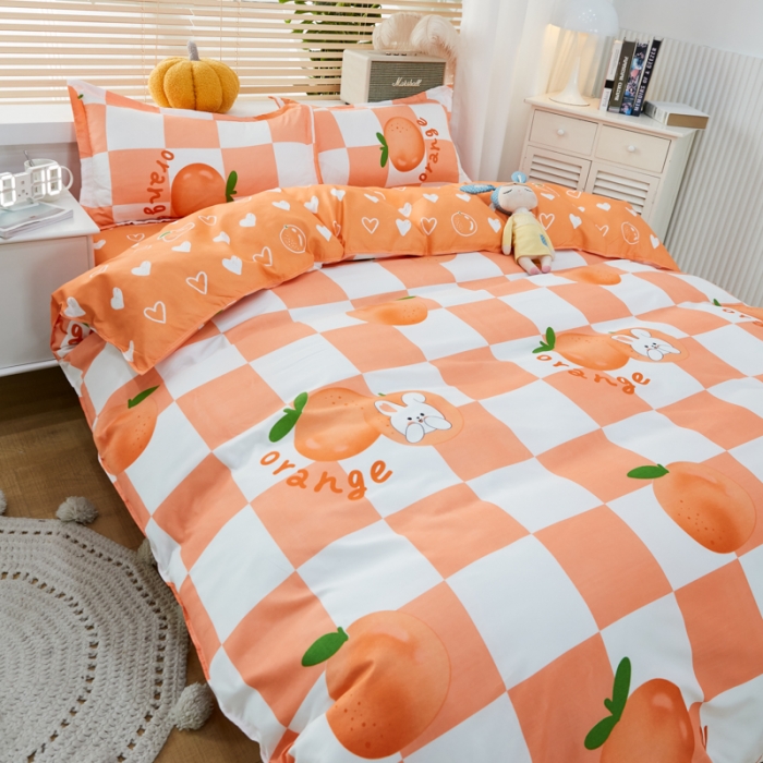 91家纺网 家纺一手货源 找家纺 乐居坊 2022新款芦荟棉花型宿舍床 格子橙