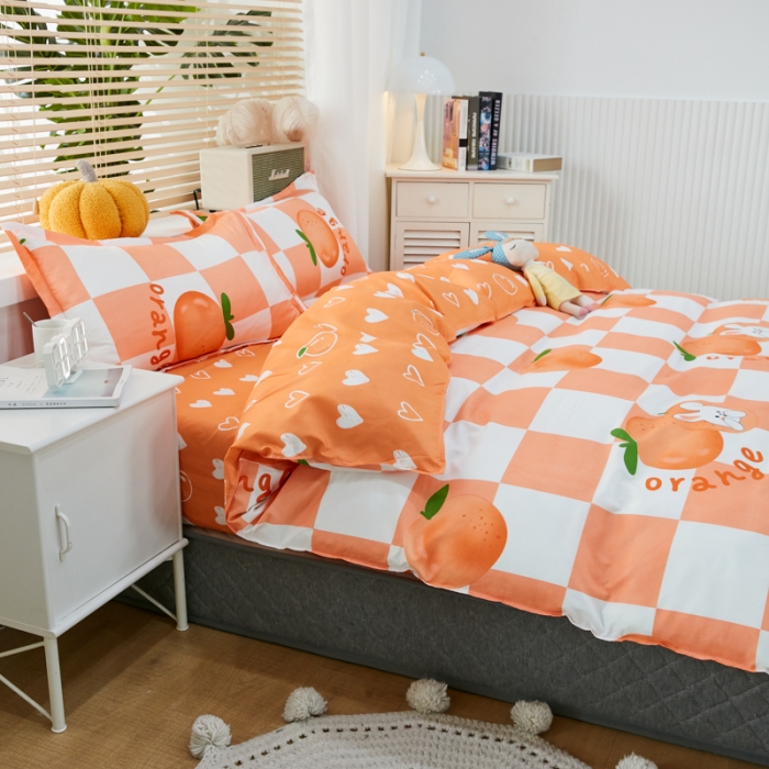 91家纺网 家纺一手货源 找家纺 乐居坊 2022新款芦荟棉花型宿舍床 格子橙