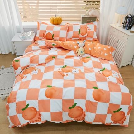 91家纺网 家纺一手货源 找家纺 乐居坊 2022新款芦荟棉四件套 格子橙