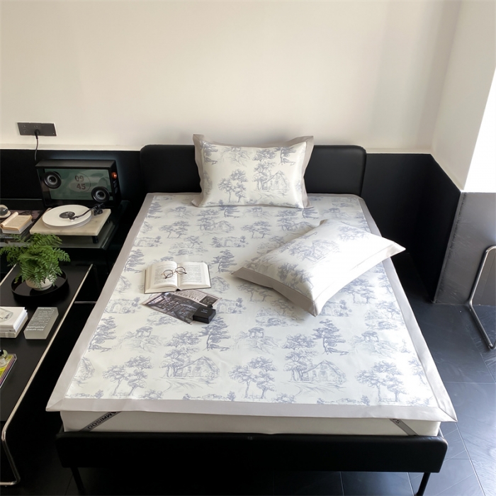 91家纺网 家纺一手货源 找家纺 三味舒屋 2025新款西西里印花冰丝席-床席款实拍2 西西里灰