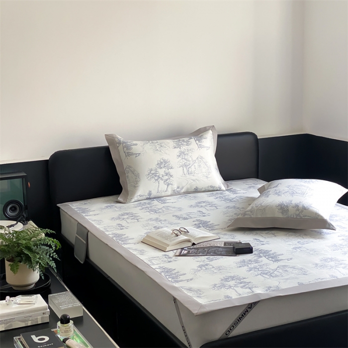 91家纺网 家纺一手货源 找家纺 三味舒屋 2025新款西西里印花冰丝席-床席款实拍2 西西里灰