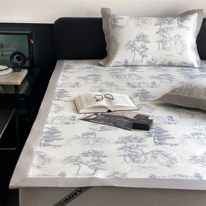 91家纺网 家纺一手货源 找家纺 三味舒屋 2025新款西西里印花冰丝席-床席款实拍2 西西里灰