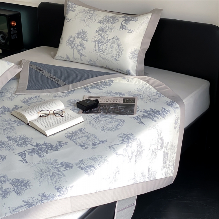 91家纺网 家纺一手货源 找家纺 三味舒屋 2025新款西西里印花冰丝席-床席款实拍2 西西里灰