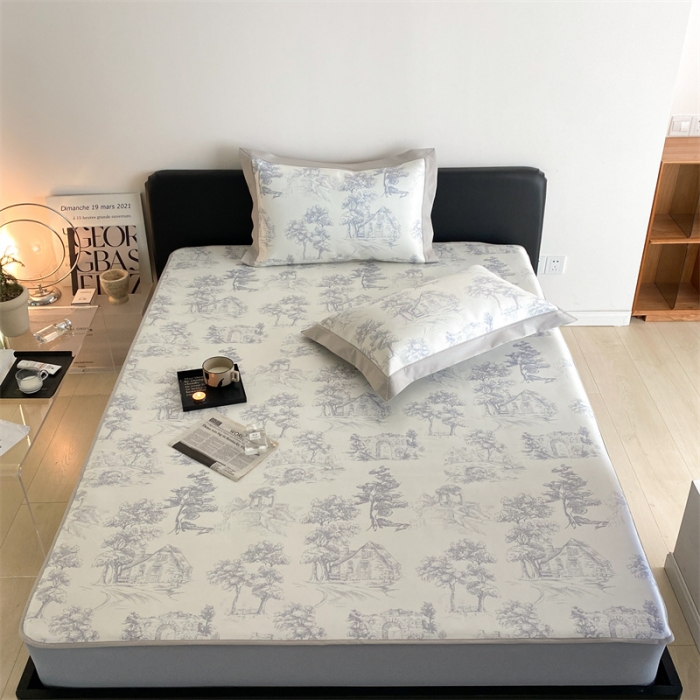 91家纺网 家纺一手货源 找家纺 三味舒屋 2025新款西西里印花冰丝席-床笠款实拍2 西西里灰色