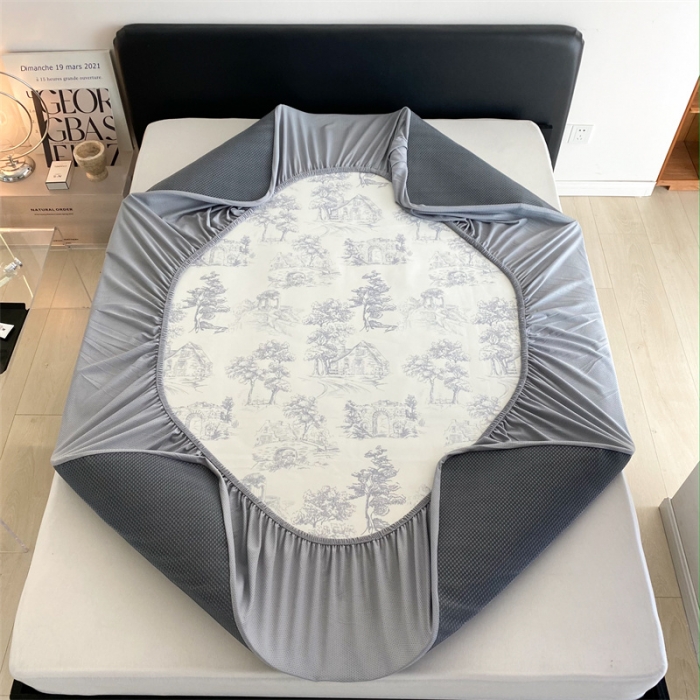 91家纺网 家纺一手货源 找家纺 三味舒屋 2025新款西西里印花冰丝席-床笠款实拍2 西西里灰色