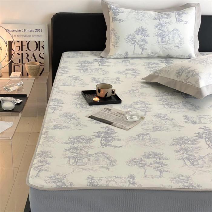 91家纺网 家纺一手货源 找家纺 三味舒屋 2025新款西西里印花冰丝席-床笠款实拍2 西西里灰色