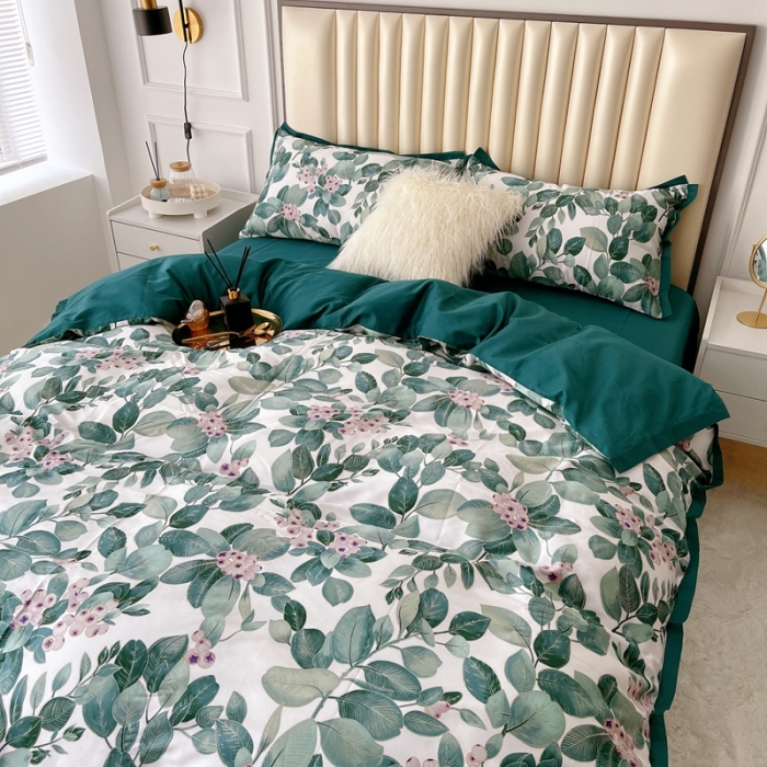 91家纺网 家纺一手货源 找家纺 （总）蘭菲 2023新款60支贡缎长绒棉印花美式花卉四件套