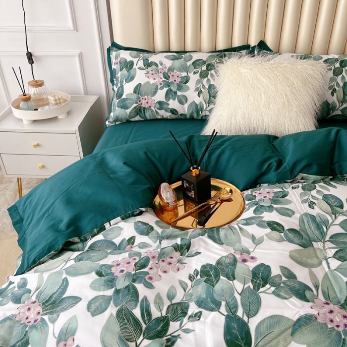 91家纺网 家纺一手货源 找家纺 （总）蘭菲 2023新款60支贡缎长绒棉印花美式花卉四件套