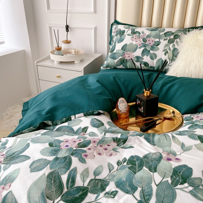 91家纺网 家纺一手货源 找家纺 （总）蘭菲 2023新款60支贡缎长绒棉印花美式花卉四件套