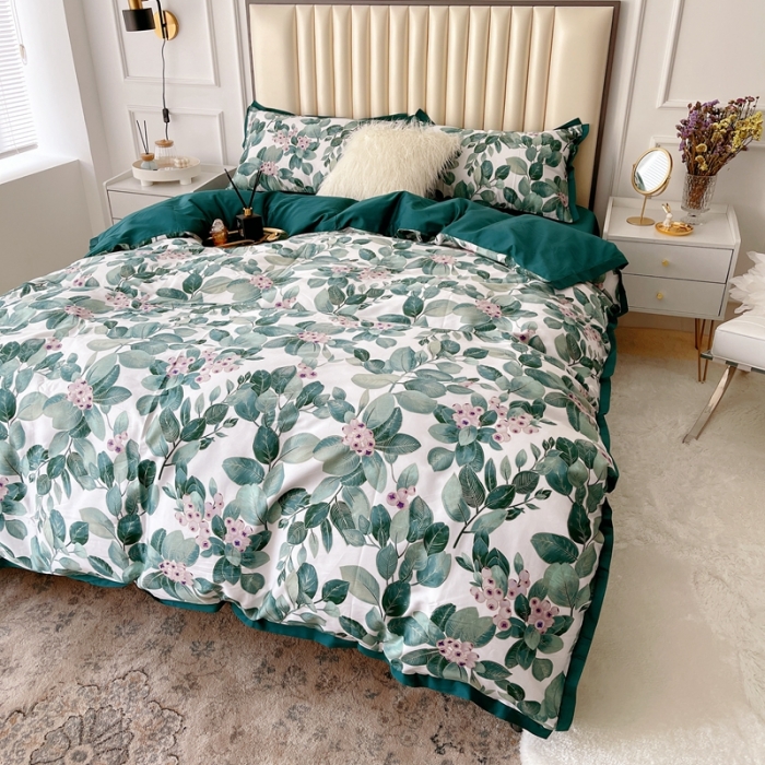 91家纺网 家纺一手货源 找家纺 （总）蘭菲 2023新款60支贡缎长绒棉印花美式花卉四件套