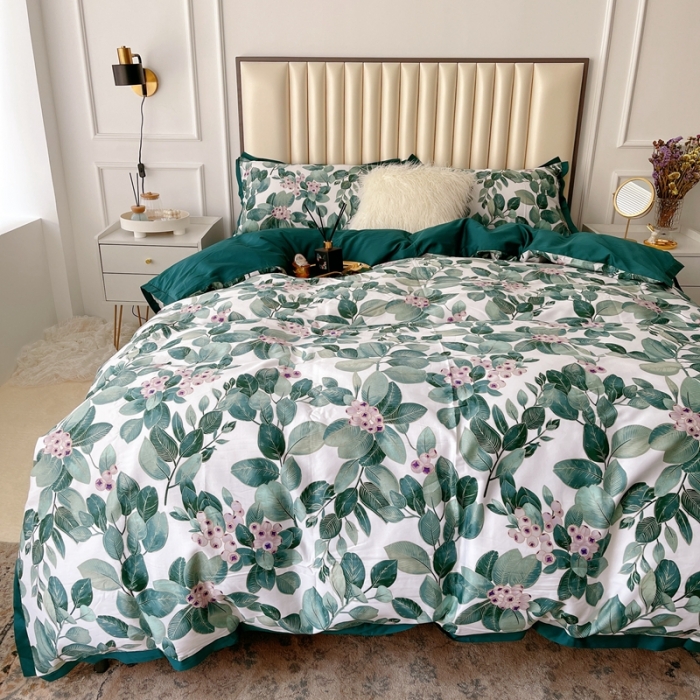 91家纺网 家纺一手货源 找家纺 （总）蘭菲 2023新款60支贡缎长绒棉印花美式花卉四件套