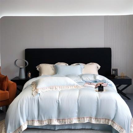 91家纺网 家纺一手货源 找家纺 （总）馨蕊 2022新款80S兰精天丝刺绣四件套-米拉