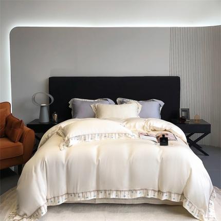 91家纺网 家纺一手货源 找家纺 （总）馨蕊 2022新款80S兰精天丝刺绣四件套-米拉