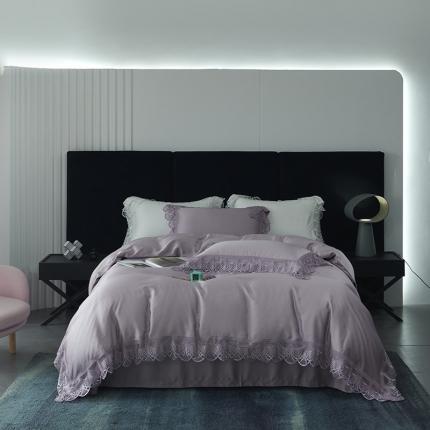 91家纺网 家纺一手货源 找家纺 时亿 2022新款100S天丝四件套 露娜-晴天紫