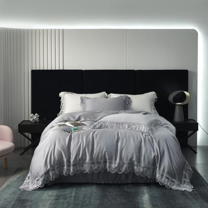 91家纺网 家纺一手货源 找家纺 时亿 2022新款100S天丝四件套 露娜-松露灰