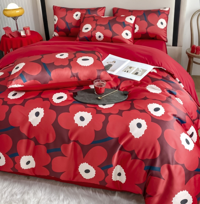 91家纺网 家纺一手货源 找家纺 用心 2022新款家居数码印花婚庆四件套 维尼