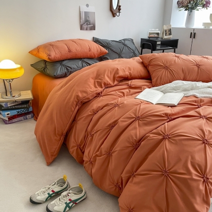 91家纺网 家纺一手货源 找家纺 总千希家纺2022网红韩版公主风三件套工艺扭花水洗棉磨毛四件套