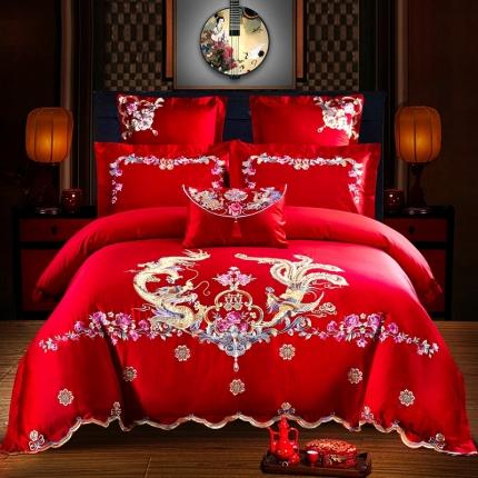 91家纺网 家纺一手货源 找家纺 总高大尚2022新款40s全工艺喷气纯棉婚庆多件套-龙姿风采