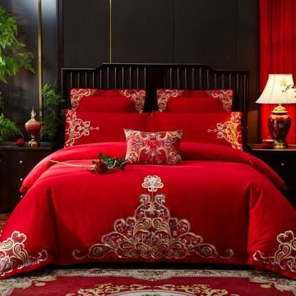 91家纺网 家纺一手货源 找家纺 总高大尚2022新款40s全工艺喷气纯棉婚庆多件套-倾国倾城