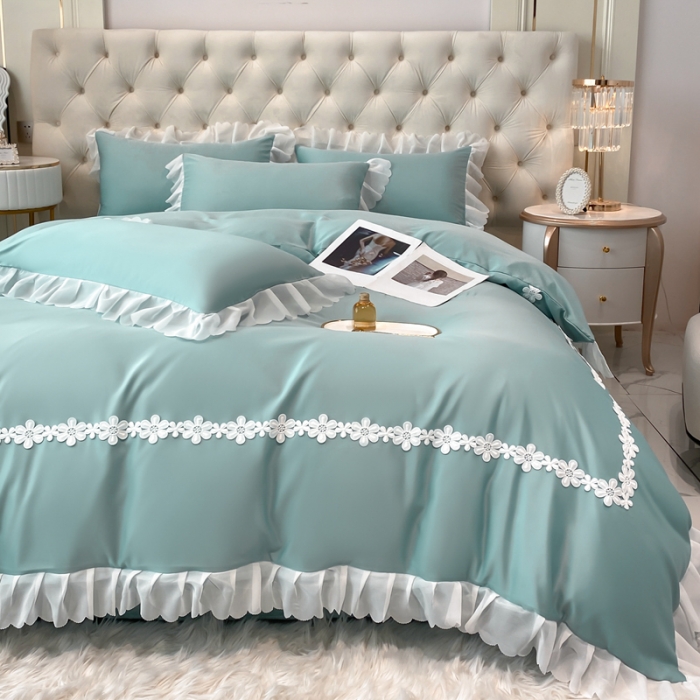 91家纺网 家纺一手货源 找家纺 狂想家 2025新款曲奇水洗真丝系列四件套 曲奇豆绿