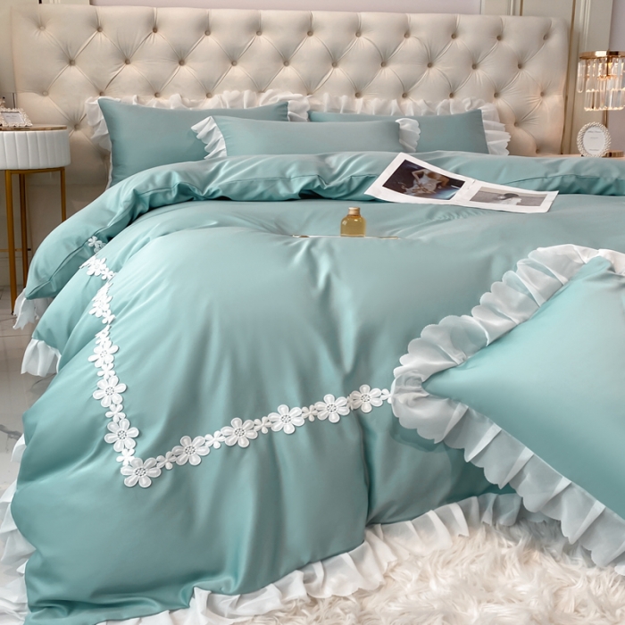 91家纺网 家纺一手货源 找家纺 狂想家 2025新款曲奇水洗真丝系列四件套 曲奇豆绿