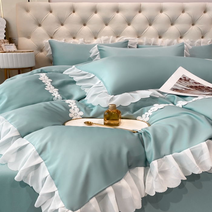 91家纺网 家纺一手货源 找家纺 狂想家 2025新款曲奇水洗真丝系列四件套 曲奇豆绿