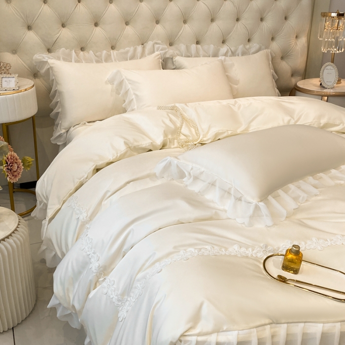 91家纺网 家纺一手货源 找家纺 狂想家 2025新款曲奇水洗真丝系列四件套 曲奇奶油白