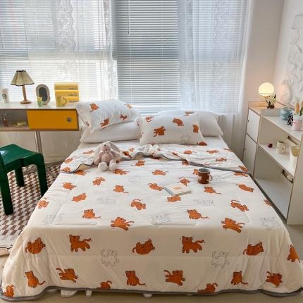 昔可 2022新款包边牛奶丝针织夏被 橙色小老虎