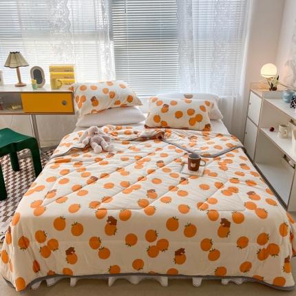 昔可 2022新款包边牛奶丝针织夏被 橙味小熊