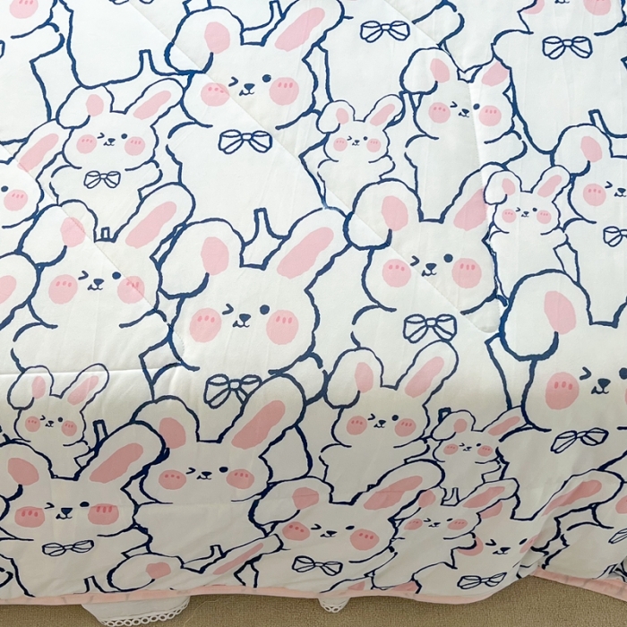 91家纺网 家纺一手货源 找家纺 昔可 2022新款包边牛奶丝针织夏被 粉粉兔