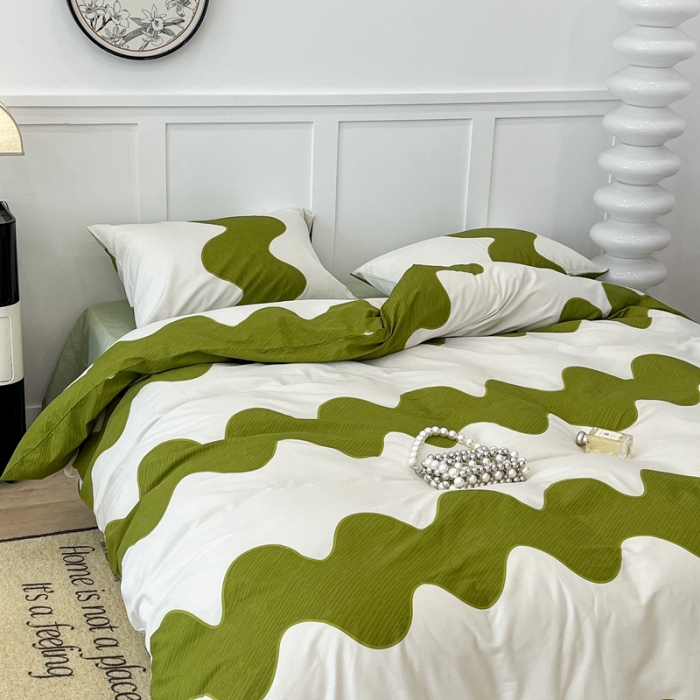 91家纺网 家纺一手货源 找家纺 （总）昔可 2022新款全棉简约波纹系列四件套