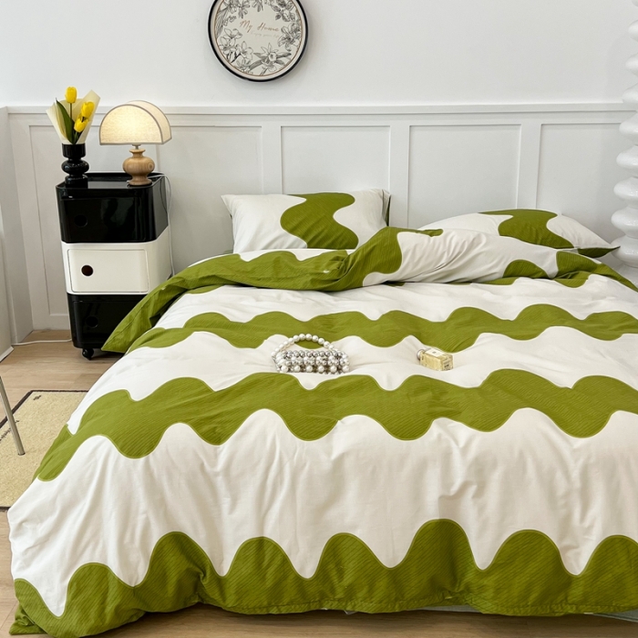 91家纺网 家纺一手货源 找家纺 （总）昔可 2022新款全棉简约波纹系列四件套