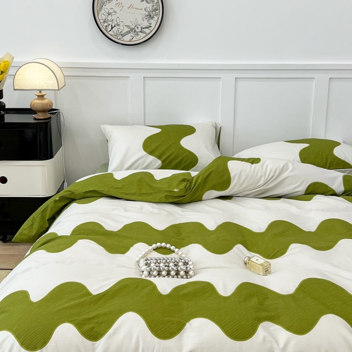 91家纺网 家纺一手货源 找家纺 （总）昔可 2022新款全棉简约波纹系列四件套