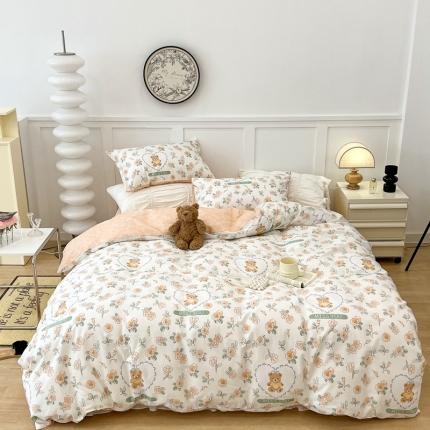 91家纺网 家纺一手货源 找家纺 昔可 2022新款全棉梦幻花园系列印花四件套 彼德熊