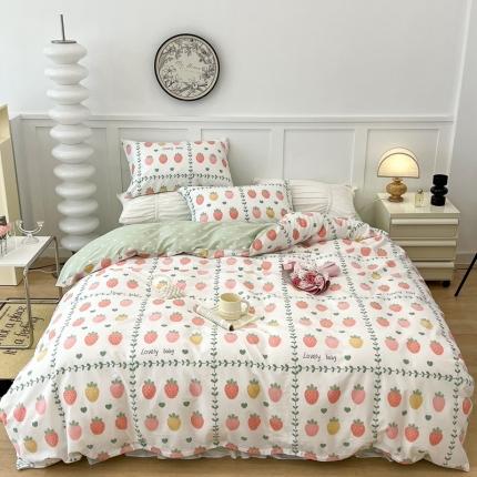 91家纺网 家纺一手货源 找家纺 昔可 2022新款全棉梦幻花园系列印花四件套 恋夏草莓