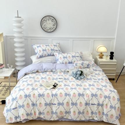 91家纺网 家纺一手货源 找家纺 昔可 2022新款全棉梦幻花园系列印花四件套 少女心蝴蝶结