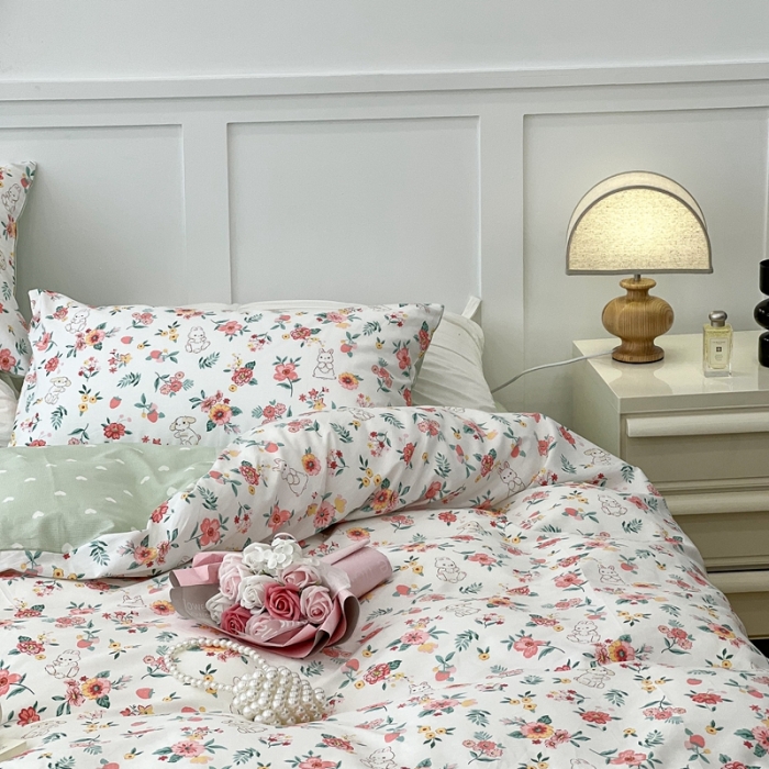 91家纺网 家纺一手货源 找家纺 昔可 2022新款全棉梦幻花园系列印花四件套 爱丽丝兔