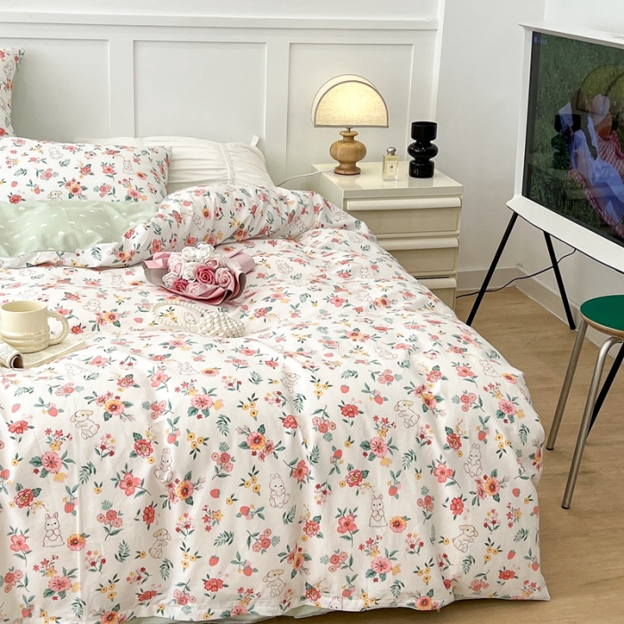 91家纺网 家纺一手货源 找家纺 昔可 2022新款全棉梦幻花园系列印花四件套 爱丽丝兔