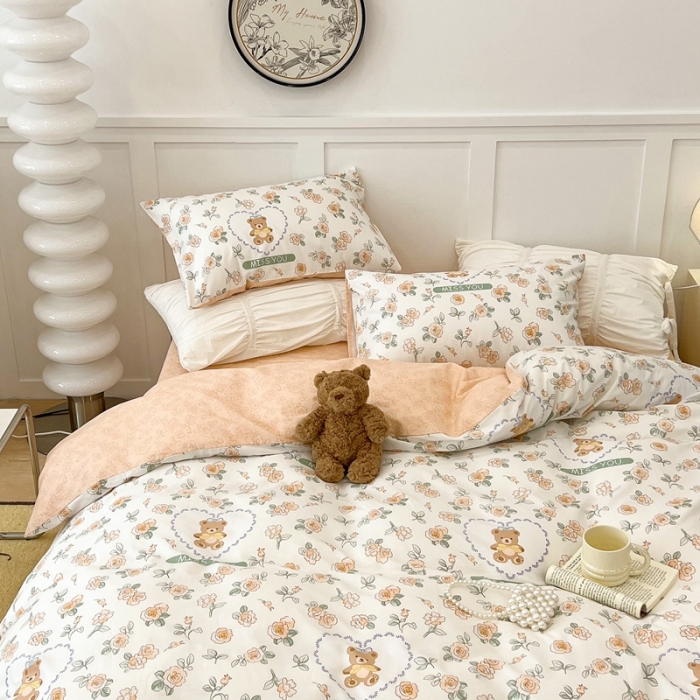 91家纺网 家纺一手货源 找家纺 昔可 2022新款全棉梦幻花园系列印花四件套 彼德熊