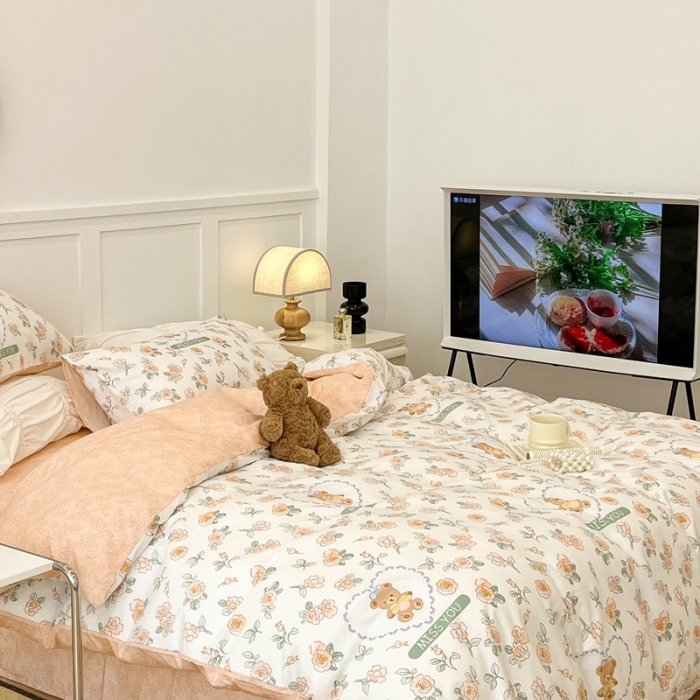 91家纺网 家纺一手货源 找家纺 昔可 2022新款全棉梦幻花园系列印花四件套 彼德熊