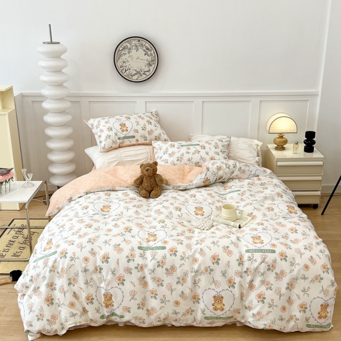 91家纺网 家纺一手货源 找家纺 昔可 2022新款全棉梦幻花园系列印花四件套 彼德熊