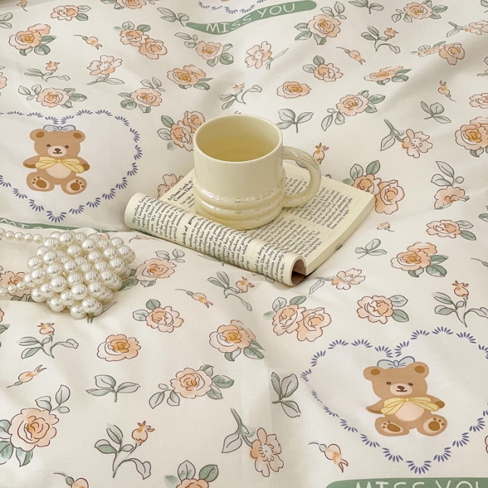 91家纺网 家纺一手货源 找家纺 昔可 2022新款全棉梦幻花园系列印花四件套 彼德熊